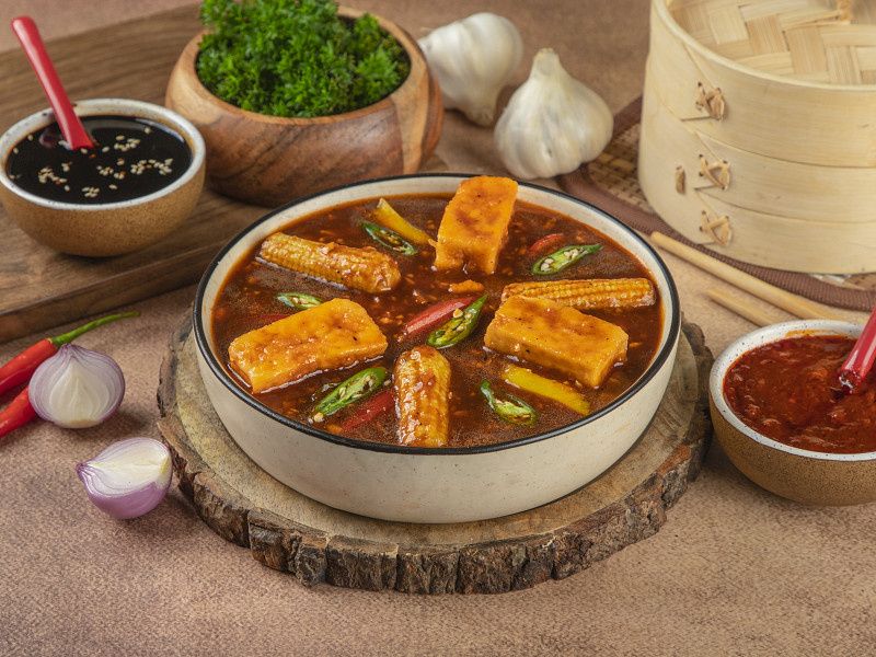 Baby Corn Paneer Chilli Gravy