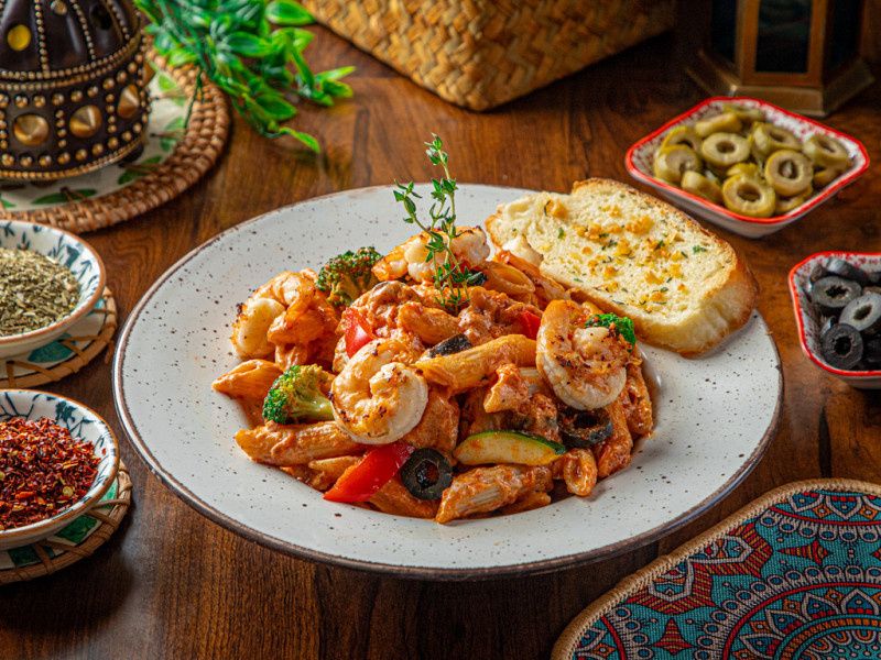 Prawns Penne Pasta In Pink Sauce