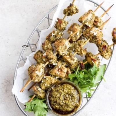 Italian Pesto Chicken Skewers - (Bake / Pan Grill / Saute / Bbq) - 450 Gms -Appx. 12 Skewers [Kids M