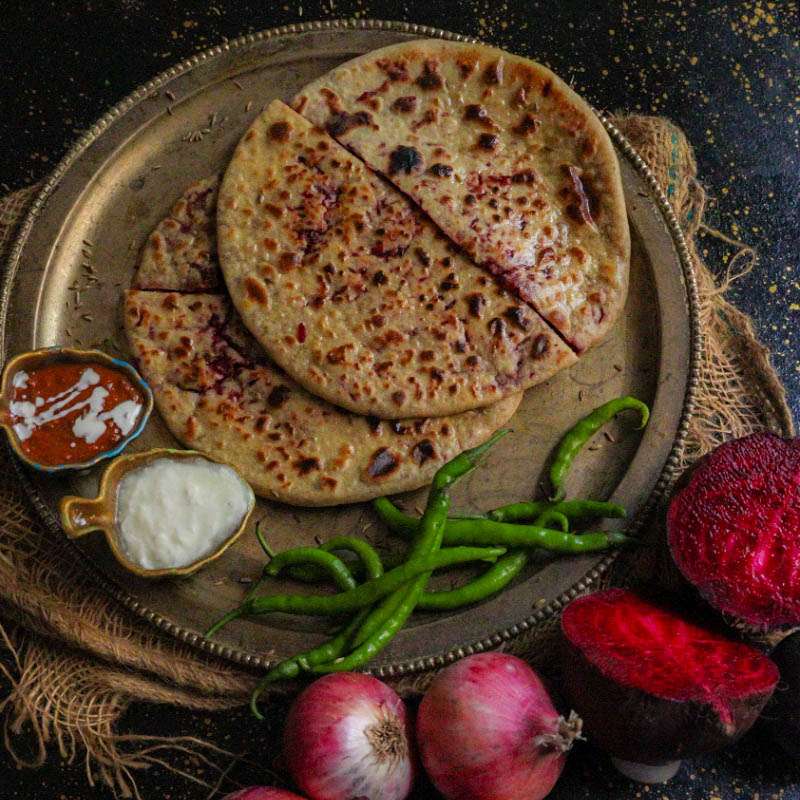 Beetroot, Citrus Onion Paratha  [Dal Makhani + Curd]