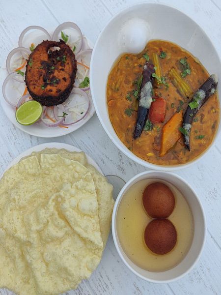 Sambar Rice, Fish Fry, Sweet Combo