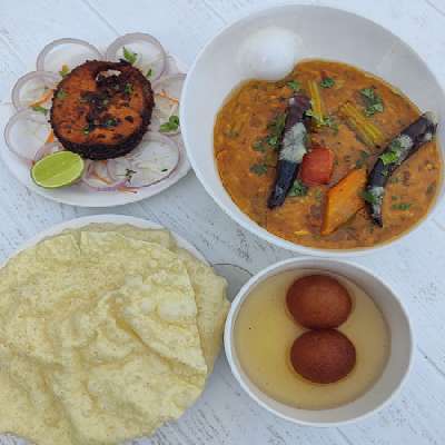 Sambar Rice, Fish Fry, Sweet Combo