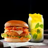 Korean Honey Sriracha Veggie Burger + Mint Mojito with Popping Bubbles