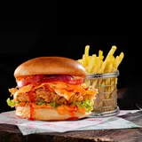 Korean Honey Sriracha Chicken Burger + Fries