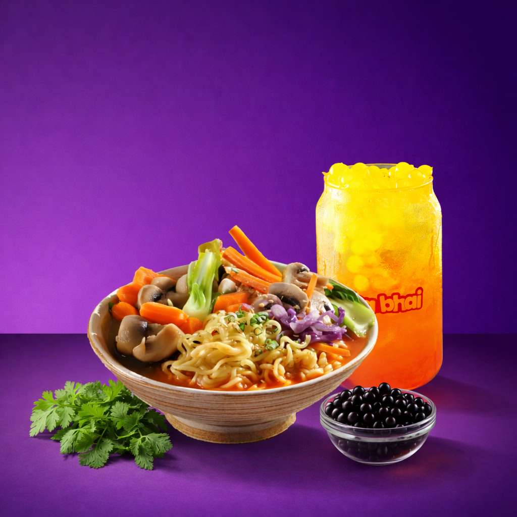 Korean Veggie Ramen + Any Iced Bubble Tea