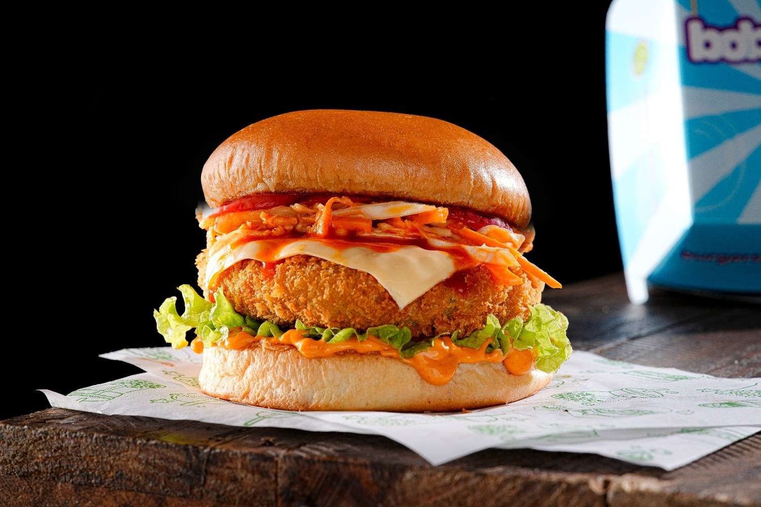 Korean Honey Sriracha Aloo Tikki Burger