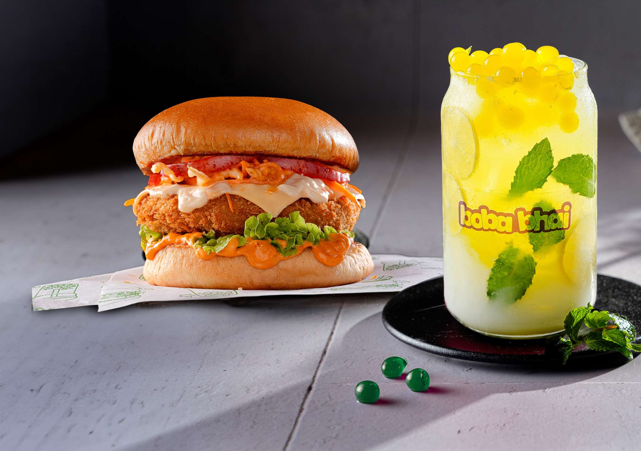 Classic Aloo Tikki Burger + Mint Mojito