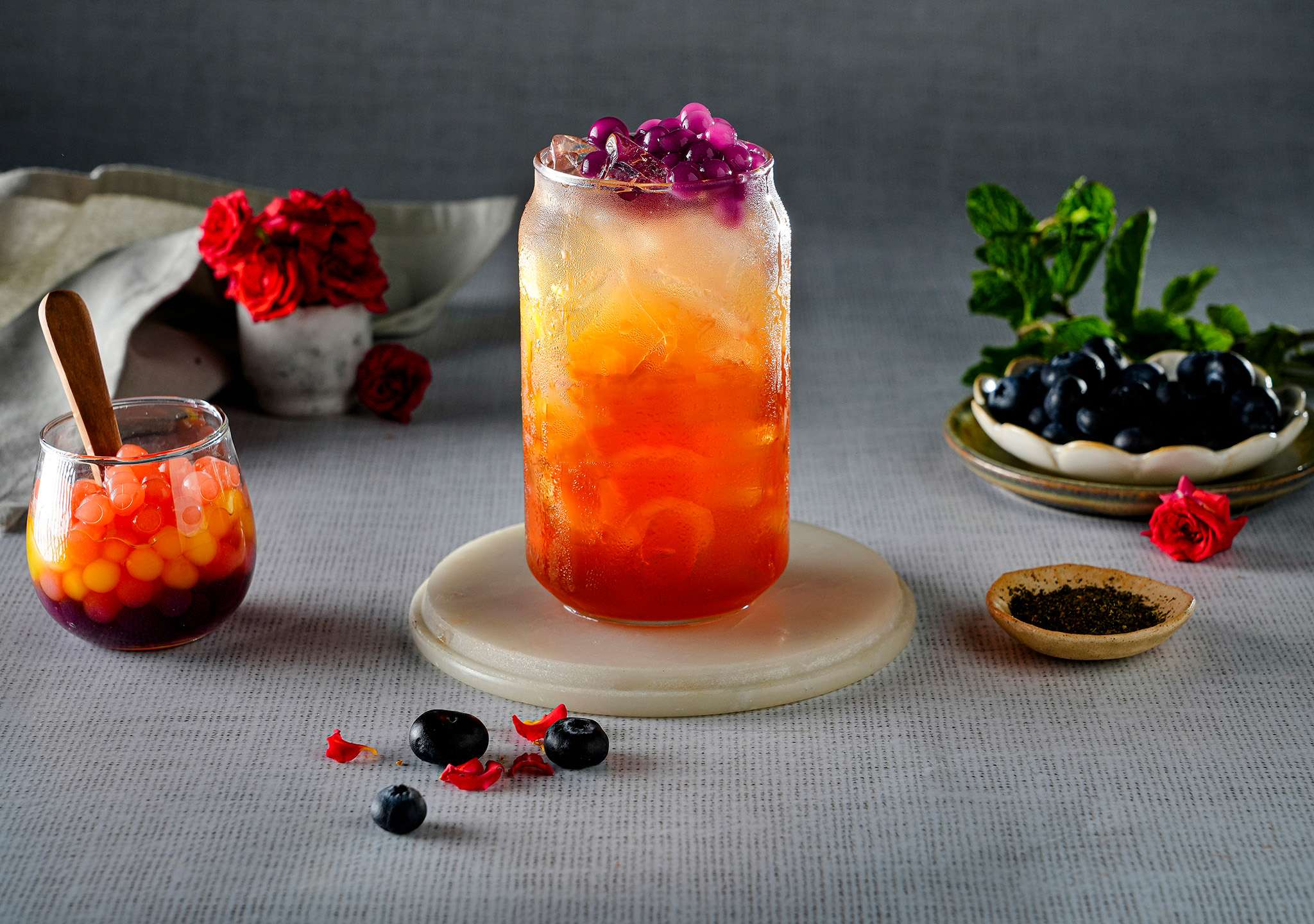 Blueberry Rosemint Iced Tea with Bubbles