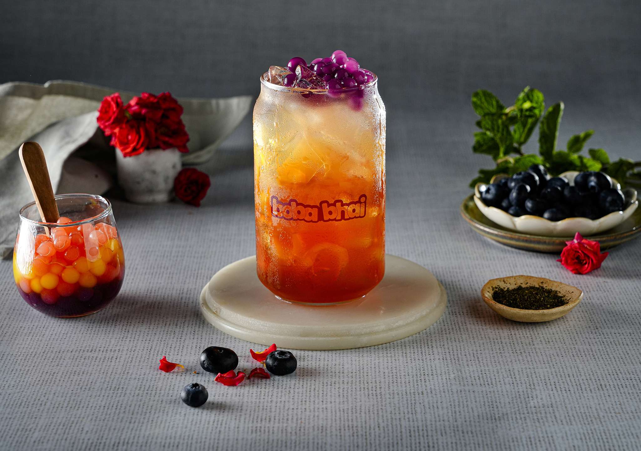 Blueberry Rosemint Iced Tea with Bubbles