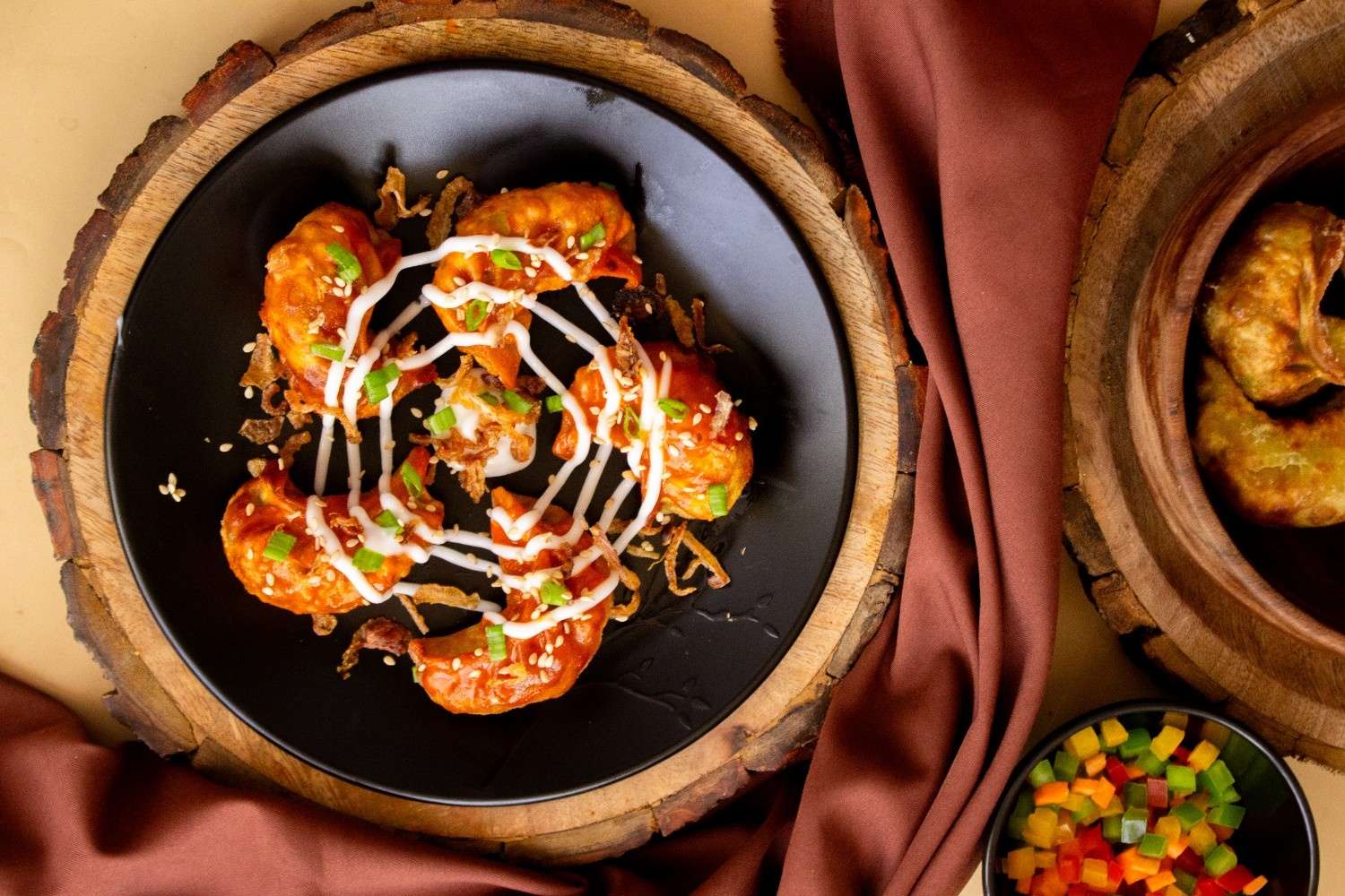 Korean Loaded Buldak Fried veg Momos (5 Pcs)