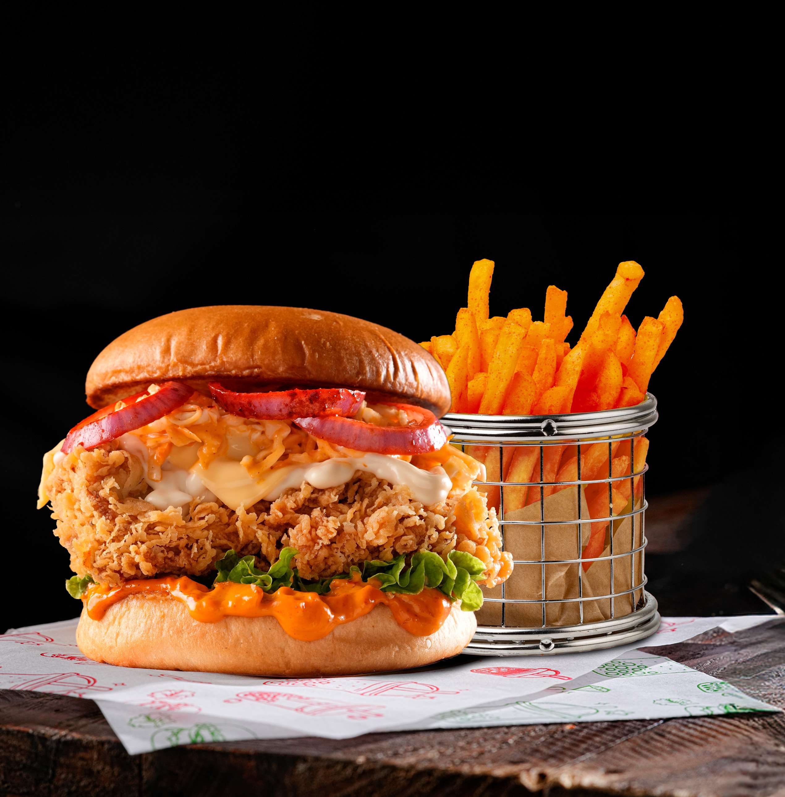 Crispy Fried Chicken Burger + Peri Peri Fries