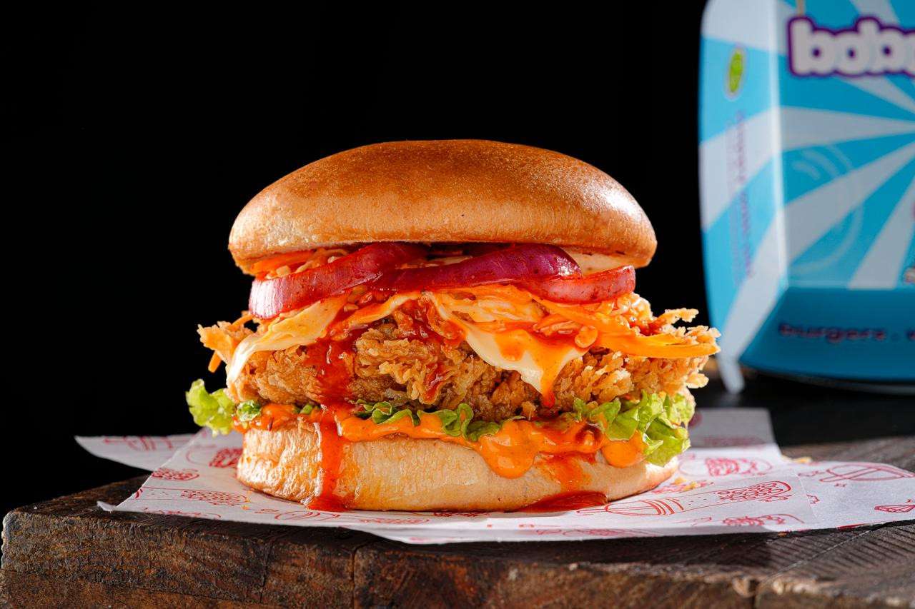 Korean Honey Sriracha Fried Chicken Burger