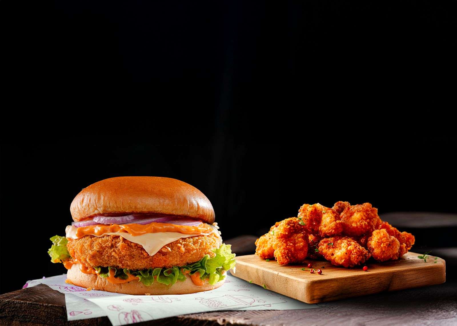 Chicken Popcorn Regular + Crispy Chicken Burger (VR)