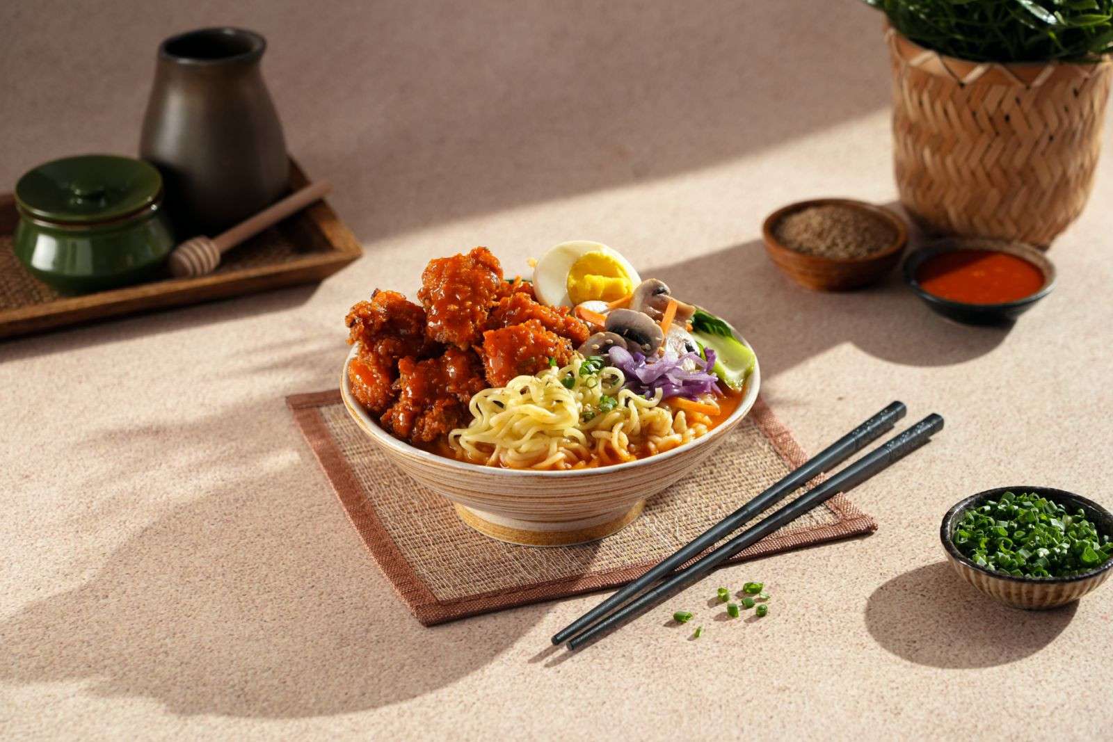 Korean Fried Chicken Ramen Bowl