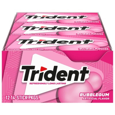 TRIDENT BUBBLEGUM SUGAR FREE GUM 90