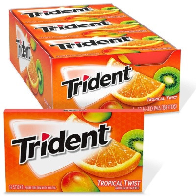 TRIDENT TROPICAL SUGAR FREE GUM 90