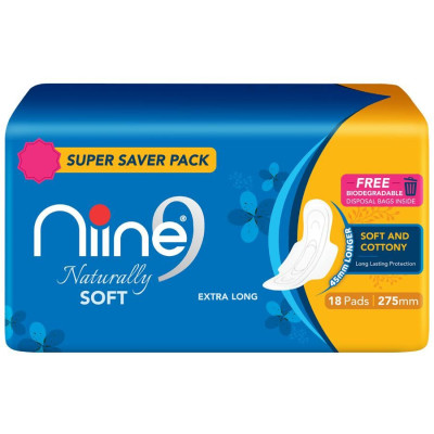 NINE NATURALLY SOFT EXTRA LONG 275MM 18 PADS