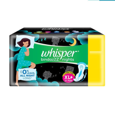 WHISPER THICK BINDAZZZ NIGHTS XXXL 10 PADS 350/-