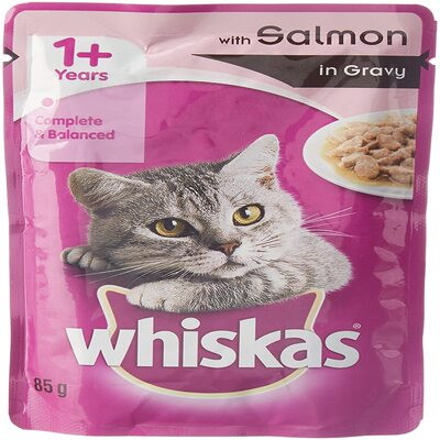 WHISKAS WITH SALMON IN GRAVY 85G