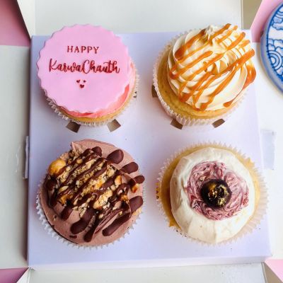 Happy Karwachauth classic cupcakes [Eggless cakes]