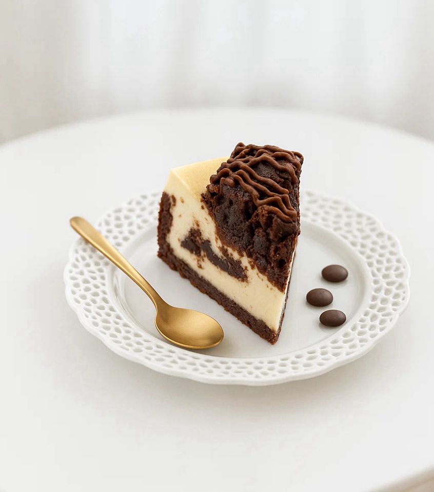Gooey Chocolate Brownie Baked Cheesecake Slice