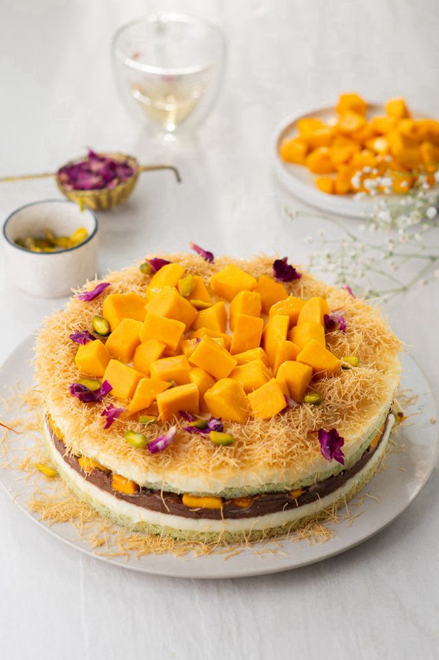 1/2 Kg Fresh Mango Pistachio Kunafa Cheesecake