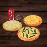 Onion Pizza(Reg)+sweet Corn Pizza (Reg)+capsicum Pizza(Reg)+choco Lava +coke