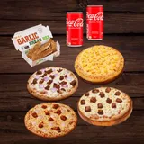 Exotic Tikka Pizza+Keema & Onion Pizza+Bbq Chicken Pizza+Sweet Corn Pizza+Garlic Bread Stick+2 Coke