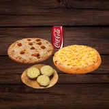 Exotic Tikka Pizza (Reg) +sweet Corn Pizza(Reg) +cheesy Garlic Bread +coke