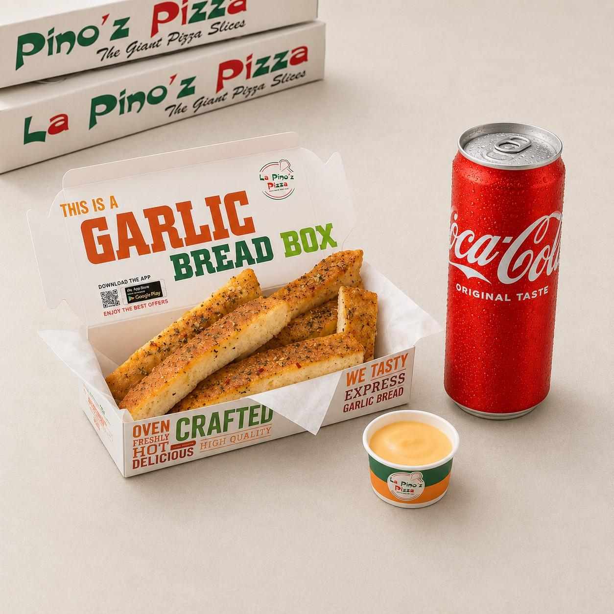 Garlic Bread Sticks + Dip + Coke
