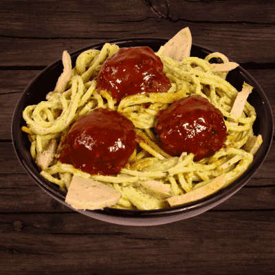 Spaghetti With Meat Balls - Pesto
