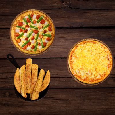 Tandoori Chicken Pizza ( R ) + Garlic Bread Sticks With Dip + Free Margarita Pizza ( R )