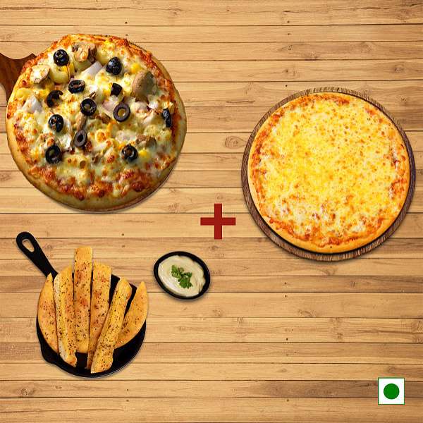 Mac Special Pizza + Garlic Bread Sticks + Dip + Free Margarita Pizza ( R )