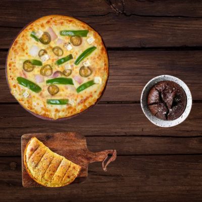 Authentic Veg Pizza (R ) + Stuffed Garlic Bread Paneer Tikka Butter Masala + Free Chocolava