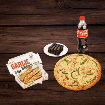 Capsicum & Paneer Pizza (R ) + Cheezo Garlic Bread (3Pc)+ Triple Chocolate Brownie + Coke