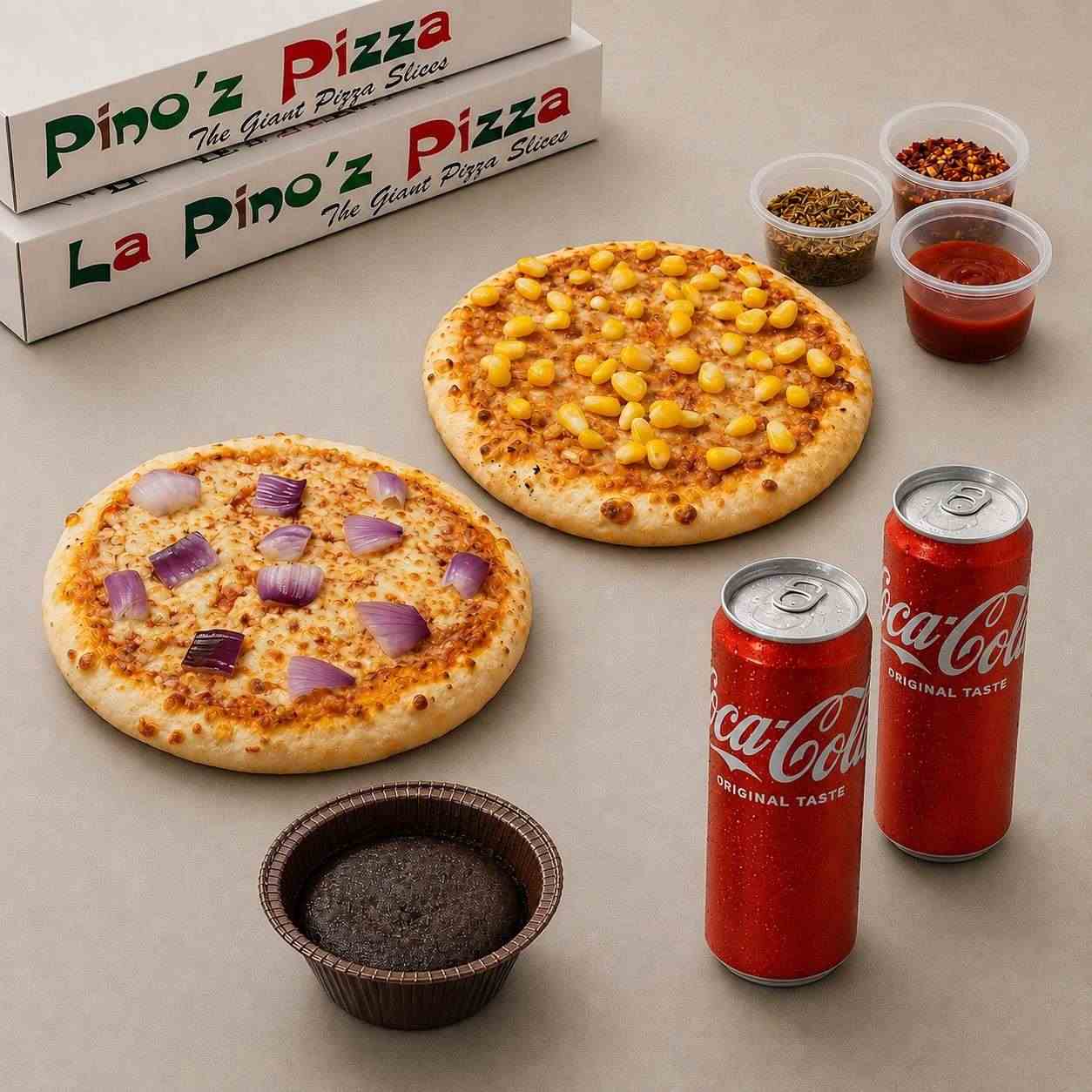 Onion Chicken Tikka Pizza+Sweet Corn Pizza+Garlic Bread+Soft Drink