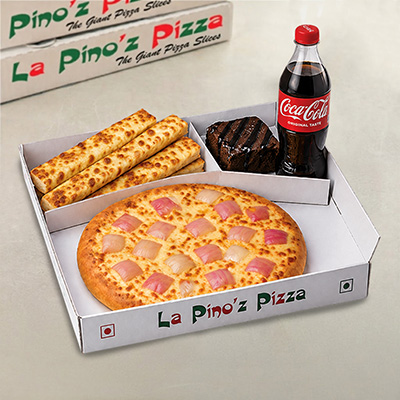 Onion Pizza (R )+ Cheezo Garlic Bread(3Pc)+ Triple Chocolate Brownie + Coke