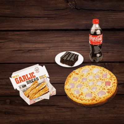 Onion Pizza (R )+ Cheezo Garlic Bread(3Pc)+ Triple Chocolate Brownie + Coke