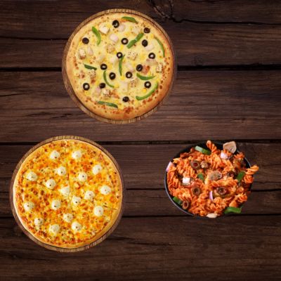 Lapinoz Paneer Pizza ( M ) + Cheesy 7 ( M ) + Mexicana Pasta