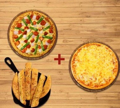 Tandoori Special Pizza (R ) + Garlic Bread Sticks With Dip + Free Margarita Pizza ( R )