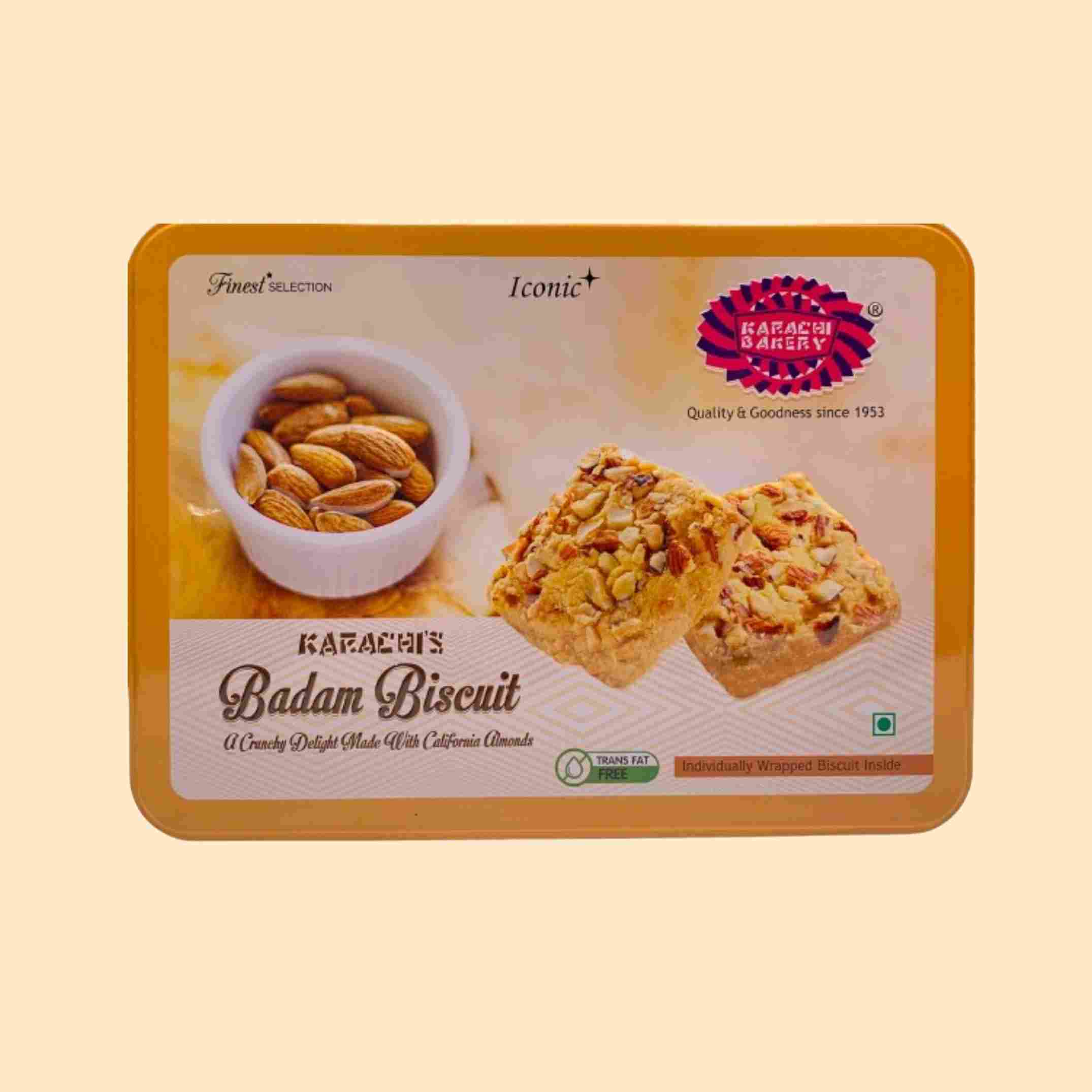 Badam Biscuits Tin Box 400g Mrp : 630 ( 1 Case : 10 Boxes )
