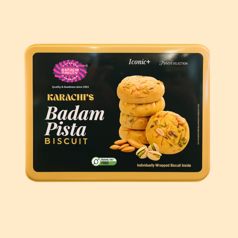 Badam Pista Biscuits 400g Tin Box Mrp : 650 ( 1 Case : 10 Boxes )