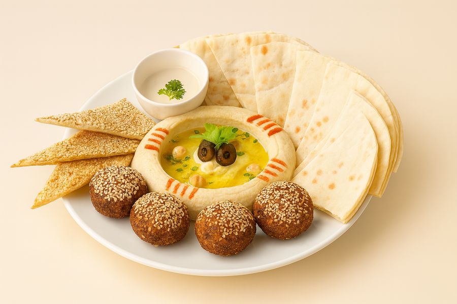 Veg Hummus & Falafel Pita Platter