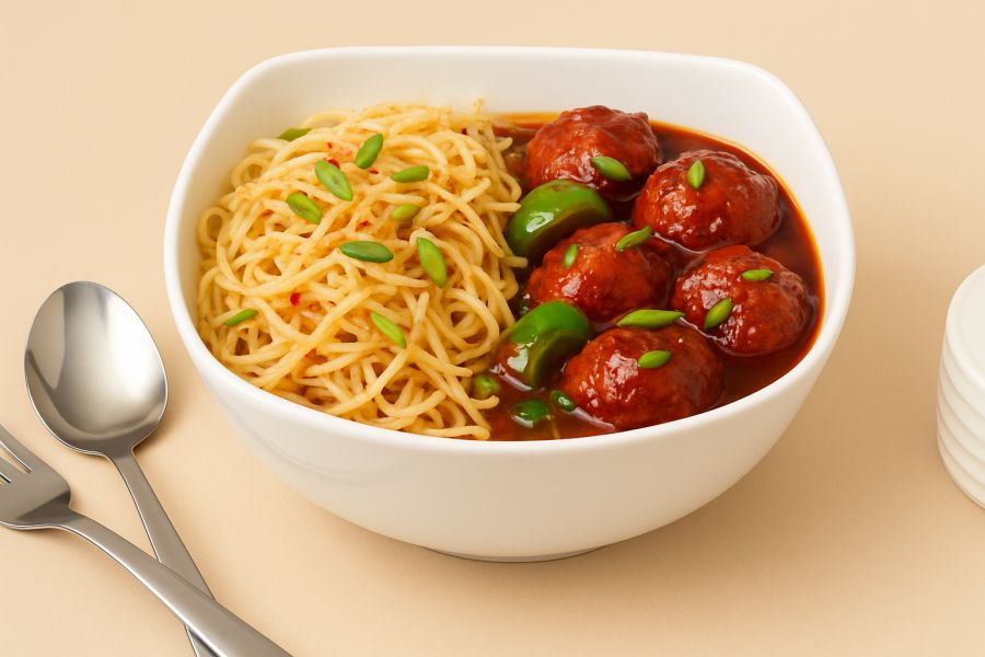 Veg Soft Noodles & Manchurian Bowl