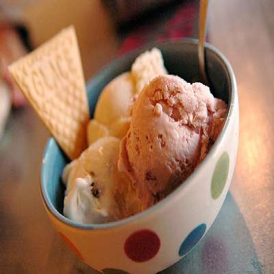 Icecream With Strawberry Syrup