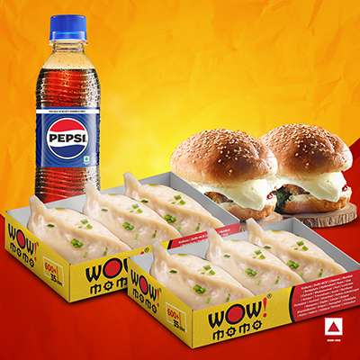 Chicken Himalayan Steam Momo 6Pc + Chicken Moburg 2Pc + 1 Pepsi 250ml