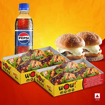 Chicken Himalayan Chilli Momo 6Pc + Chicken Moburg 2Pc + 1 Pepsi 250ml