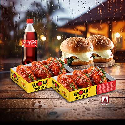 Chk PanFried Momo(Schezwan sauce)6P + Chicken Moburg 2P+ One250ml Coke