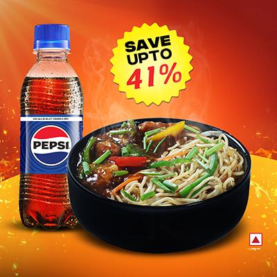 Veg Hakka Noodles With Chilli Chicken + 1 Pepsi 250ml