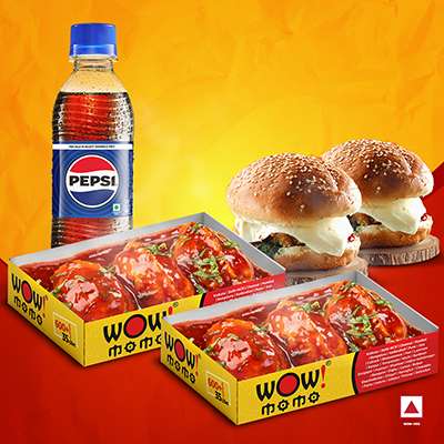 Chicken PanFried Momo (Tomato Garlic)6Pc+Chk Moburg 2Pc +1 Pepsi 250ml